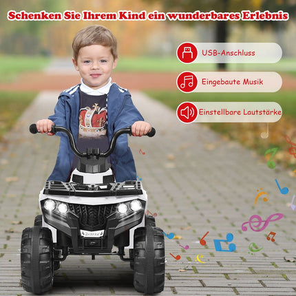 Dětské autíčko 6V s hudbou, MP3 a USB pro kluky i holky, 41 x 68.5 x 49.5 cm, bílá