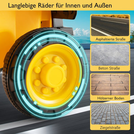 6V children's dump truck with protective helmet up to 2.5km/h for children from 18 months yellow