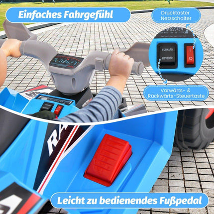 Dětská elektrická čtyřkolka 6V s přepínačem vpřed/vzad, mini elektrická čtyřkolka, modrá