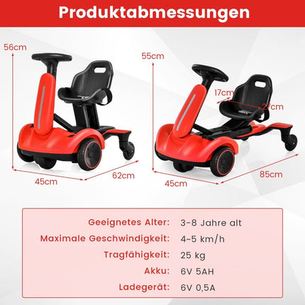 6V go-kart electric drift car for children electric go-kart with 2-way adjustable seat red