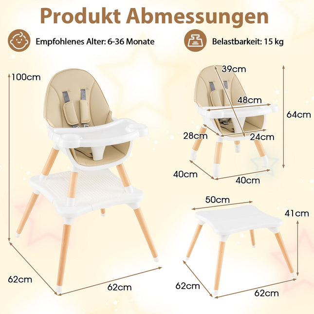Dětská jídelní židlička 6 v 1 s pultíkem a bezpečnostními pásy