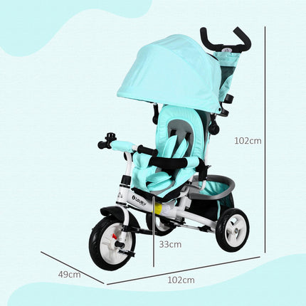 6-in-1 tricycle for children, pushbar and sunshade, green