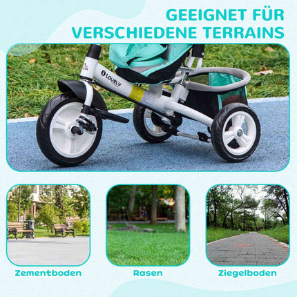 6-in-1 tricycle for children, pushbar and sunshade, green
