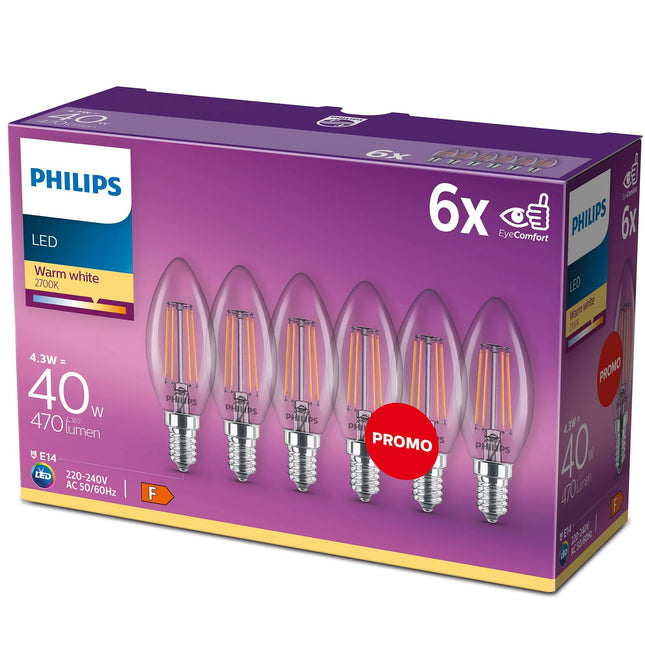 LED žárovky E14 Crown 4W (40W) čirá 470lm, 6 ks