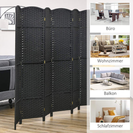 6-Panel Foldable Room Divider, Black Polypropylene