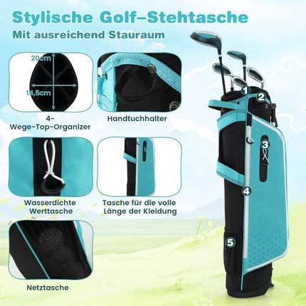 Dětská golfová sada 6 ks s bagem a pláštěnkou pro děti 11-13 let, modrá