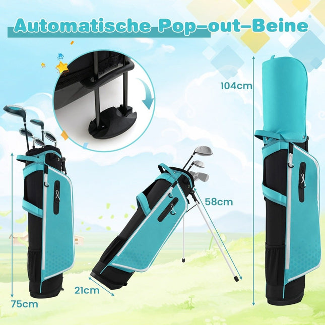 6-piece children's golf club set with golf bag and rain cover for children aged 11-13 years blue
