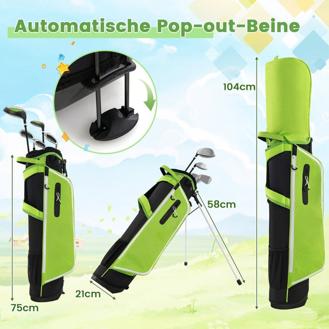 6-piece children's golf club set with golf bag and rain cover for children aged 11-13 years green