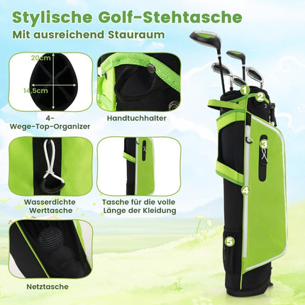 Dětská golfová sada 6 ks s bagem a pláštěnkou pro děti 11-13 let, zelená