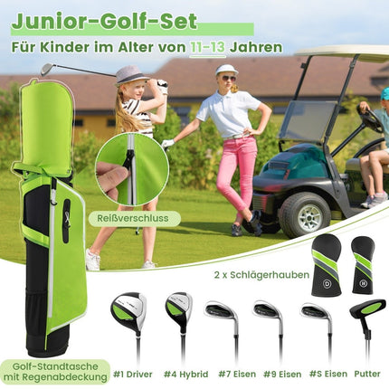 Dětská golfová sada 6 ks s bagem a pláštěnkou pro děti 11-13 let, zelená