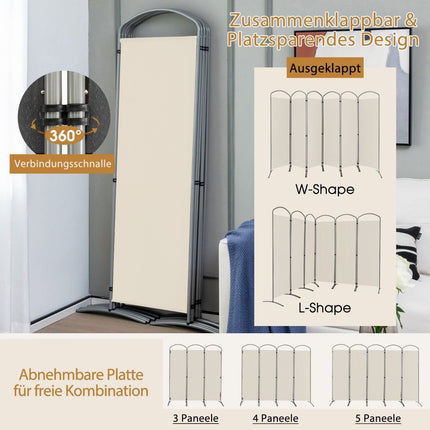 6-piece foldable privacy screen room divider fabric partition 331 x 51 x 188 cm beige