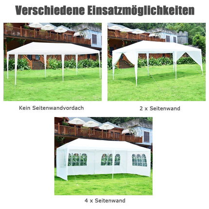 Venkovní stan 6 x 3m, přenosný vodotěsný stan se 4 snímatelnými bočnicemi, bílá