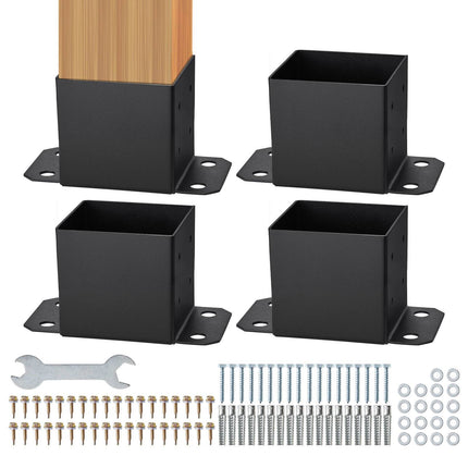 6x6 Post Base Brackets, 4-Pack Carbon Steel, Black