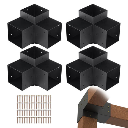 6x6 Three-Way Pergola Corner Bracket Kit, 4 Pack Steel