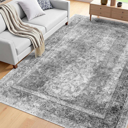 6x9 Washable Boho Area Rug, Non-Slip, Gray