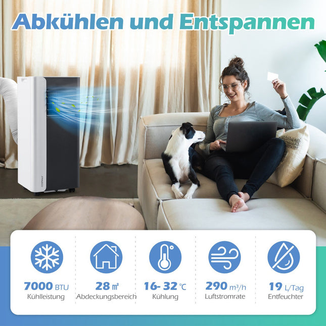 Mobilní klimatizace 7000 BTU, 3 v 1, pro plochu 28㎡