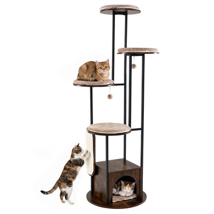 72-Inch Multi-Level Cat Condo with Top Perch, Rustic Brown