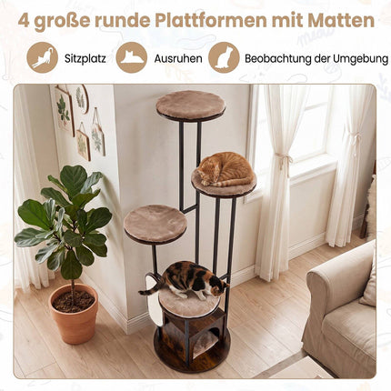 72-Inch Multi-Level Cat Condo with Top Perch, Rustic Brown