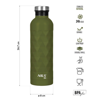 Nerezová lahev na vodu 750ml, nepropustná – zelená