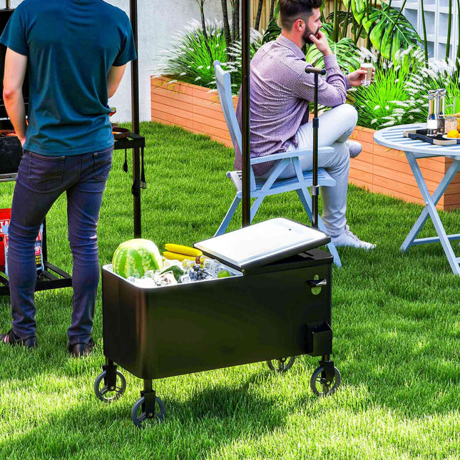 76L Koelkastwagen Serveerwagen met Wielen Flessenopener Dekselgrepen Mobiele Koelbox Zijwagen Bar Koelcontainer Drankenwagen voor Buitenterras Party Wit Aosoom