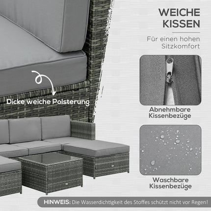 Zahradní nábytek z polyratanu s podnožkou, šedý