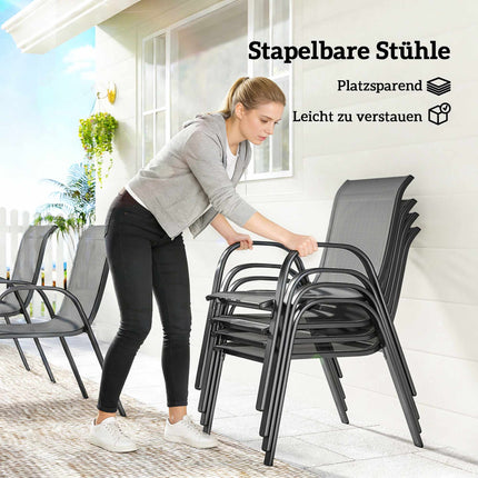 Sestava zahradního nábytku, 7 dílů, stohovatelné židle, ocelový rám