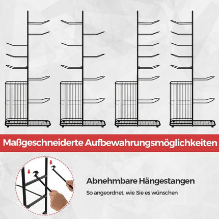 7 Tier Ball Storage Rack with Removable Hanging Rods & Eye Storage Basket