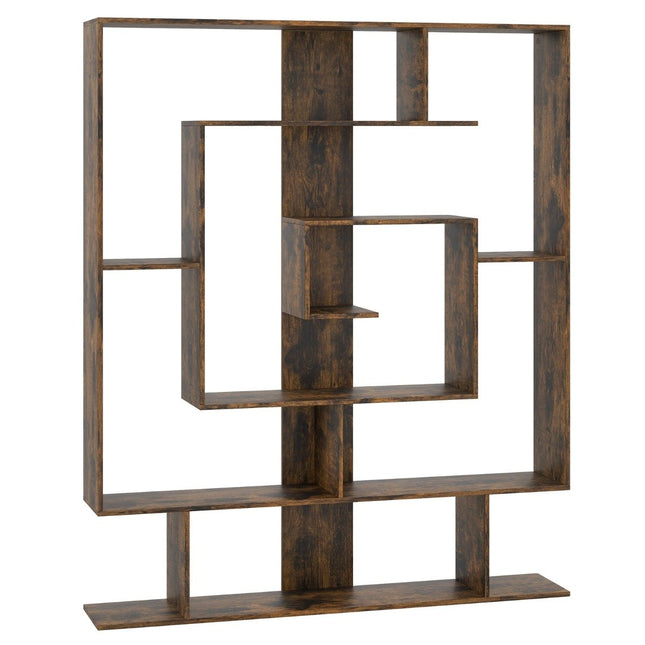 7patrová knihovna, geometrický design, rustikální hnědá