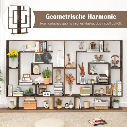 7patrová knihovna, geometrický design, rustikální hnědá