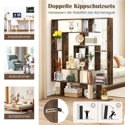 7patrová knihovna, geometrický design, rustikální hnědá