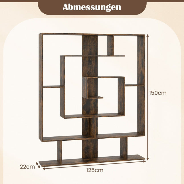 7patrová knihovna, geometrický design, rustikální hnědá