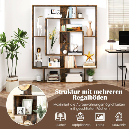7patrová knihovna, geometrický design, rustikální hnědá