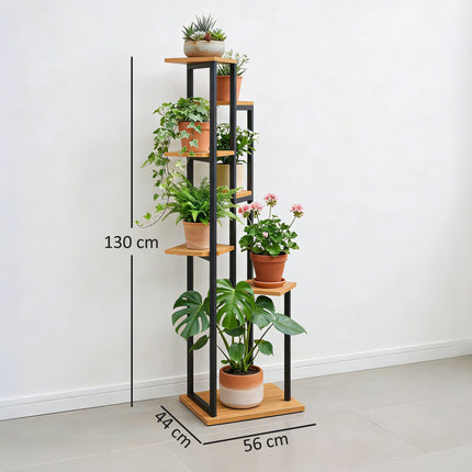 7patrový stojan na květiny, výška 130 cm, dřevo a ocel