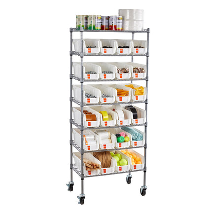 7-Tier Rolling Bin Storage Rack, 24 Bins, Wheels