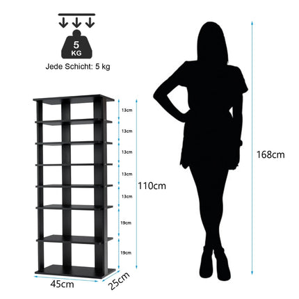 7patrový vertikální botník, odnímatelná police, MDF, 110.5 cm