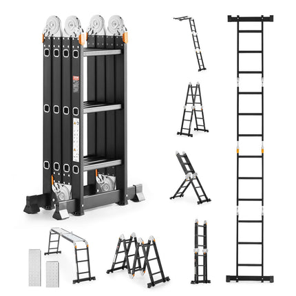7-in-1 Folding Aluminum Ladder, 12 ft Reach, 330 lb