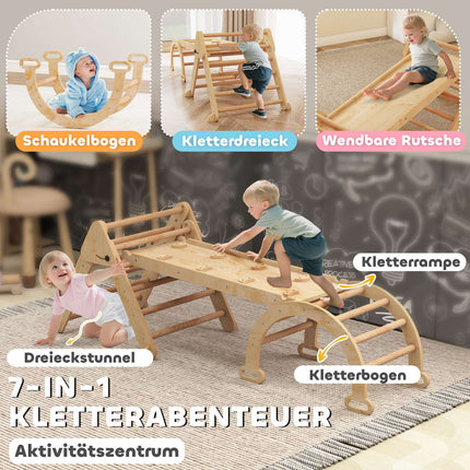 7-in-1 Kids Climbing Set, Foldable Wooden Play Gym