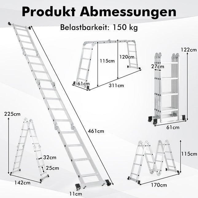 Víceúčelový žebřík 7 v 1, 4.6m, protiskluzový, nosnost 150kg