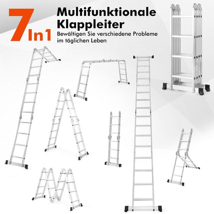 7-in-1 Mehrzweckleiter, 4,6 m, rutschfest, 150 kg Tragkraft