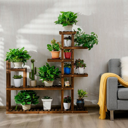 7patrový regál na květiny stojan na rostliny multifunkční dřevěný regál hnědý 130.5 x 60 x 25 cm