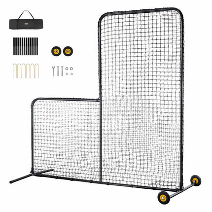 7x7 Ft Baseball L Screen, Portable Pitching Net With Wheels