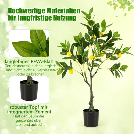 Umělý citroník 80 cm limetkovník s květináčem a 9 citrony umělá rostlina s plody