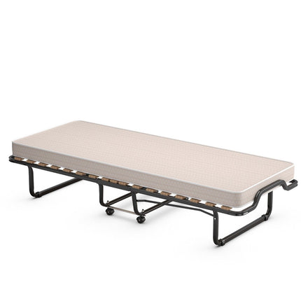 Skládací postel pro hosty 80 x 200 cm skládací lůžko s matrací z paměťové pěny béžová vyrobeno v Itálii Původ: Itálie