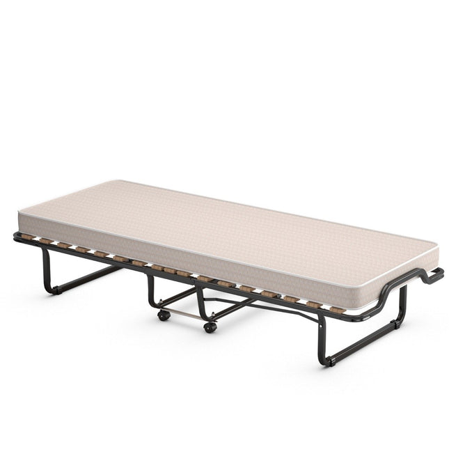Skládací postel pro hosty 80 x 200 cm skládací lůžko s matrací z paměťové pěny béžová vyrobeno v Itálii Původ: Itálie