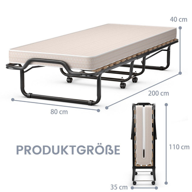 Skládací postel pro hosty 80 x 200 cm skládací lůžko s matrací z paměťové pěny béžová vyrobeno v Itálii Původ: Itálie