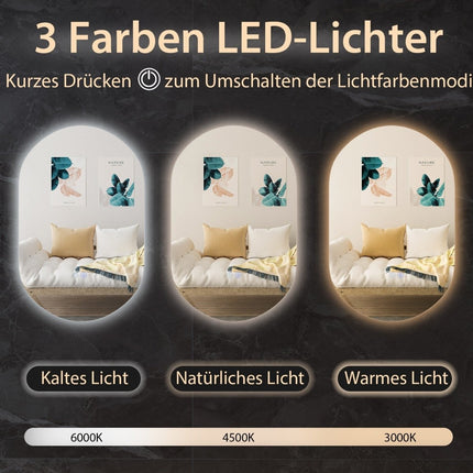 LED nástěnné zrcadlo 80 x 50 cm oválné stmívatelné koupelnové zrcadlo