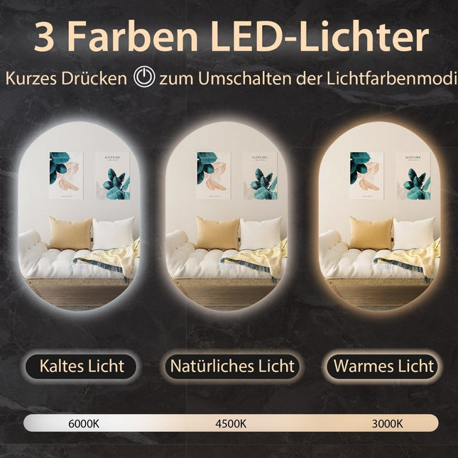 LED nástěnné zrcadlo 80 x 50 cm oválné stmívatelné koupelnové zrcadlo