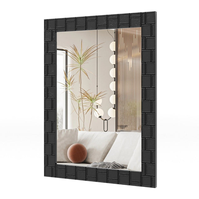 Nástěnné zrcadlo 80 x 60 cm z kaučukovníku s rámem z masivu, koupelnové zrcadlo, kosmetické zrcadlo, černé