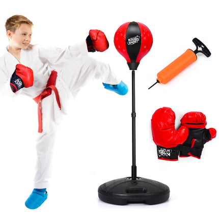 Výškově nastavitelná boxovací hruška 81-123.5cm včetně boxerských rukavic a pumpičky dětský boxovací set červený