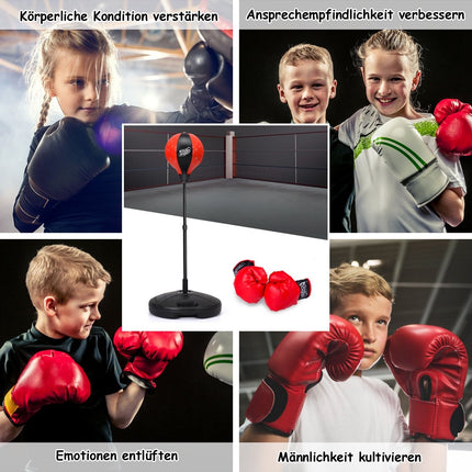 Výškově nastavitelná boxovací hruška 81-123.5cm včetně boxerských rukavic a pumpičky dětský boxovací set červený